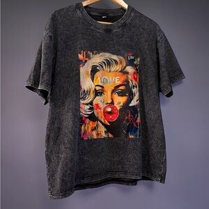 Marilyn Monroe Graphic Grey Acid Wash Oversize Unisex Short Sleeve Tee